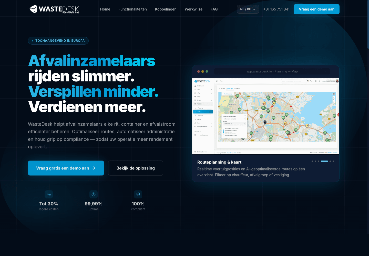 Screenshot der WasteDesk-Website
